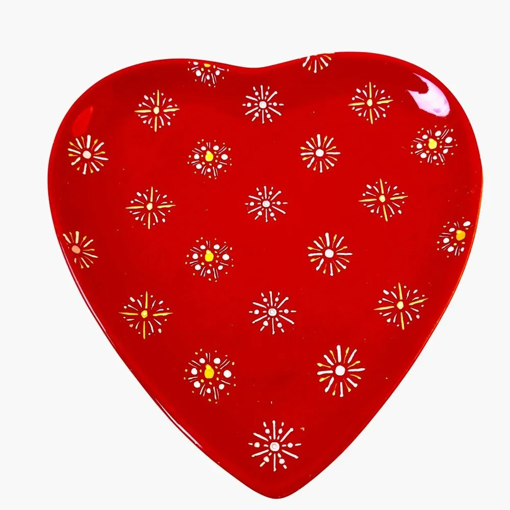Department 56 Ceramic Trinket Dish Plate Heart Flowers Set of 3